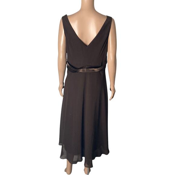 Evan Picone Swing Dress Womens 16 Chocolate Brown Chiffon Flowy Ruffles - Picture 2 of 16
